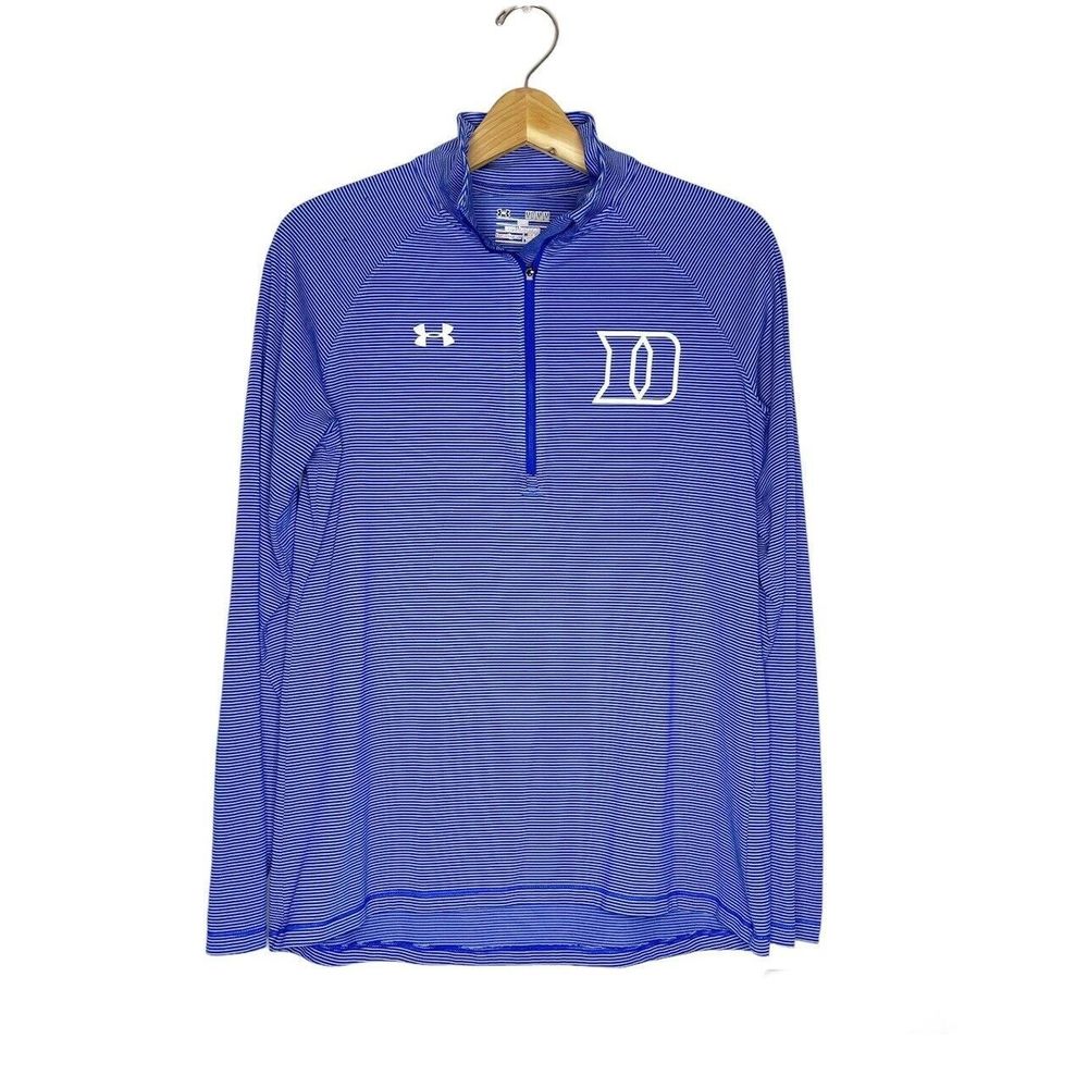 Under Armour M Medium Duke University Pullover Blue Striped 1/4 Zip Long Sleeve - Picture 1 of 6